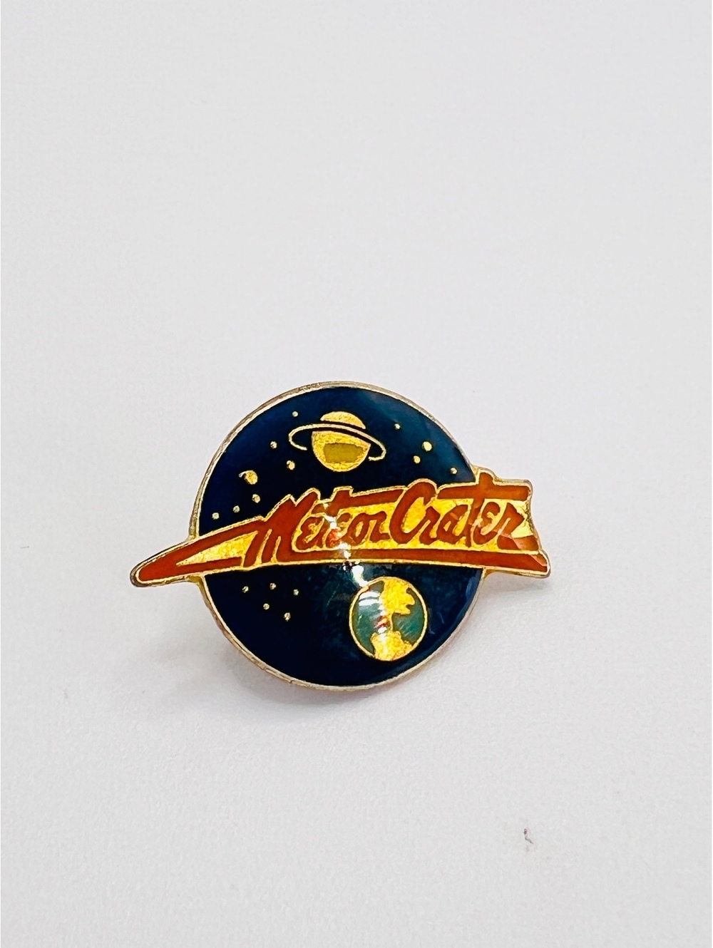 Vintage Meteor Crater Arizona Enamel Lapel Pin Earth Saturn Space Souvenir